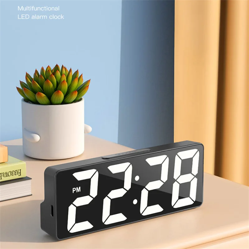 Latest Digital Clock LED Alarm Clock Bedroom Electronic Desktop Clock With Temperature Display Adjustable Brightness 12/24 Hours