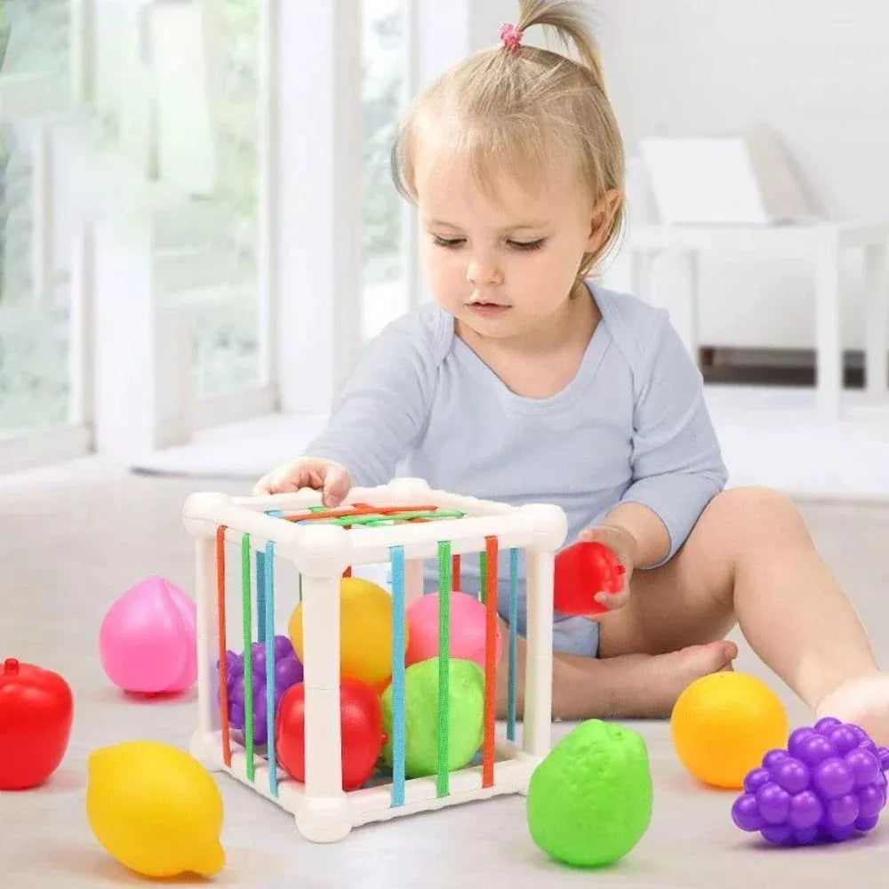 Brinquedos Montessori Sensoriais para Bebês 6-9 Meses - Frutas Coloridas e Habilidade Motoras