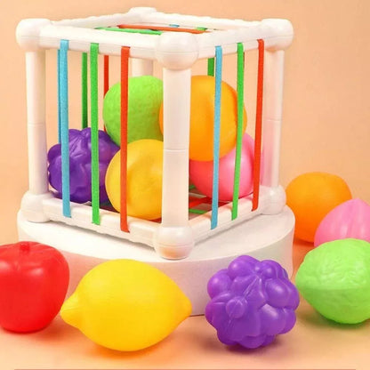 Brinquedos Montessori Sensoriais para Bebês 6-9 Meses - Frutas Coloridas e Habilidade Motoras